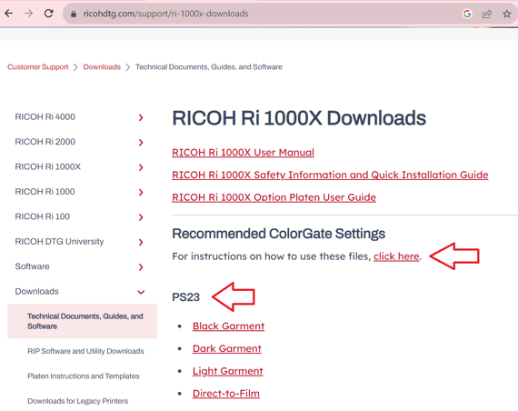 RICOH DTG's Recommended ColorGate Settings